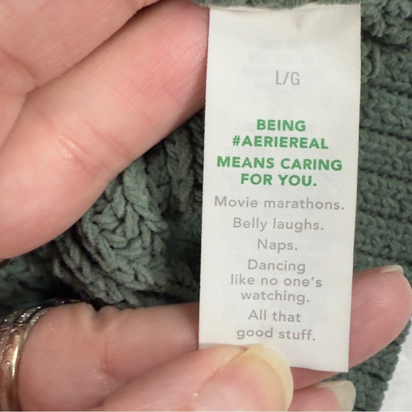 Aerie Size L Sugar Rush Chenille Sweater Polo Henley Neckline Green NEW - Picture 7 of 8